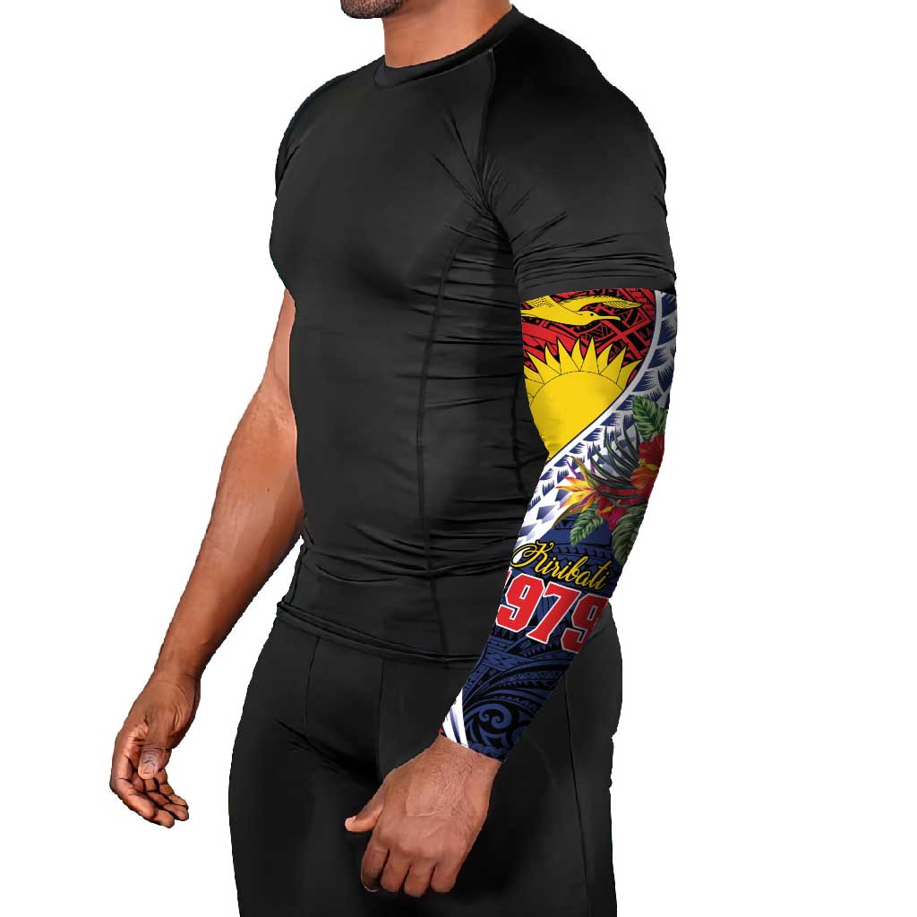 Flag of Kiribati Polynesian Pattern Arm Sleeves Est 1979 With Tropical Flowers LT9 - Polynesian Pride