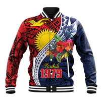 Flag of Kiribati Polynesian Pattern Baseball Jacket Est 1979 With Tropical Flowers LT9 Unisex Red - Polynesian Pride