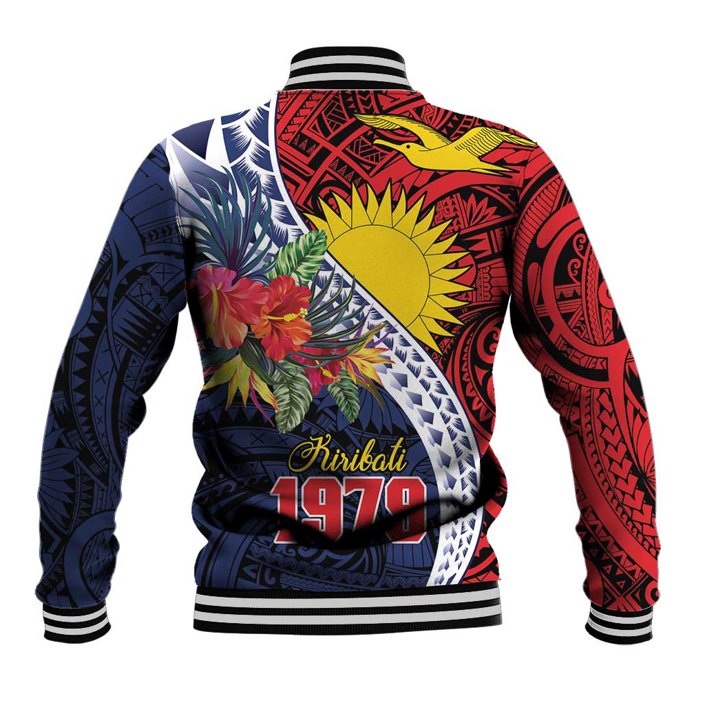 Flag of Kiribati Polynesian Pattern Baseball Jacket Est 1979 With Tropical Flowers LT9 - Polynesian Pride