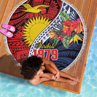 Flag of Kiribati Polynesian Pattern Beach Blanket Est 1979 With Tropical Flowers LT9 - Polynesian Pride