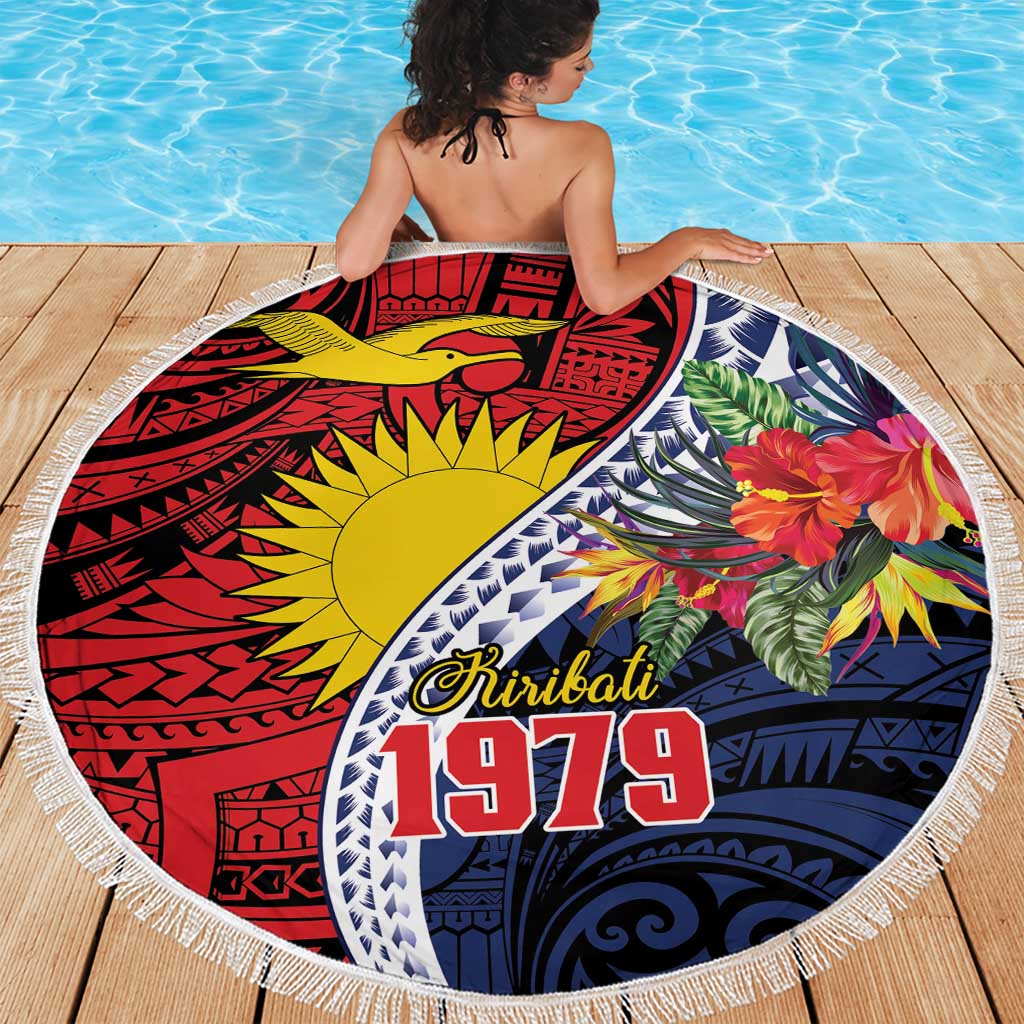 Flag of Kiribati Polynesian Pattern Beach Blanket Est 1979 With Tropical Flowers LT9 - Polynesian Pride