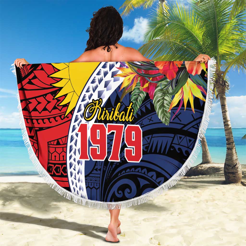 Flag of Kiribati Polynesian Pattern Beach Blanket Est 1979 With Tropical Flowers LT9 - Polynesian Pride