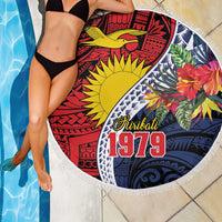 Flag of Kiribati Polynesian Pattern Beach Blanket Est 1979 With Tropical Flowers LT9 - Polynesian Pride