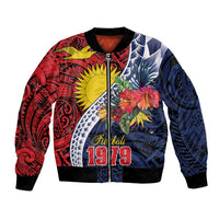 Flag of Kiribati Polynesian Pattern Bomber Jacket Est 1979 With Tropical Flowers LT9 Unisex Red - Polynesian Pride