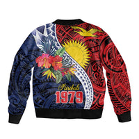 Flag of Kiribati Polynesian Pattern Bomber Jacket Est 1979 With Tropical Flowers LT9 - Polynesian Pride