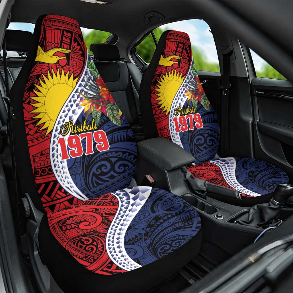 Flag of Kiribati Polynesian Pattern Car Seat Cover Est 1979 With Tropical Flowers LT9 One Size Red - Polynesian Pride