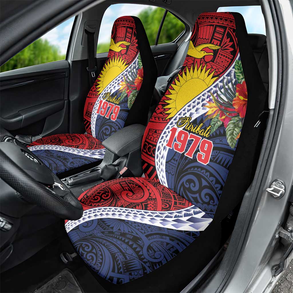 Flag of Kiribati Polynesian Pattern Car Seat Cover Est 1979 With Tropical Flowers LT9 - Polynesian Pride