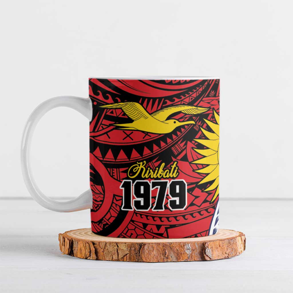 Flag of Kiribati Polynesian Pattern Ceramic Mug Est 1979 With Tropical Flowers LT9 Red - Polynesian Pride
