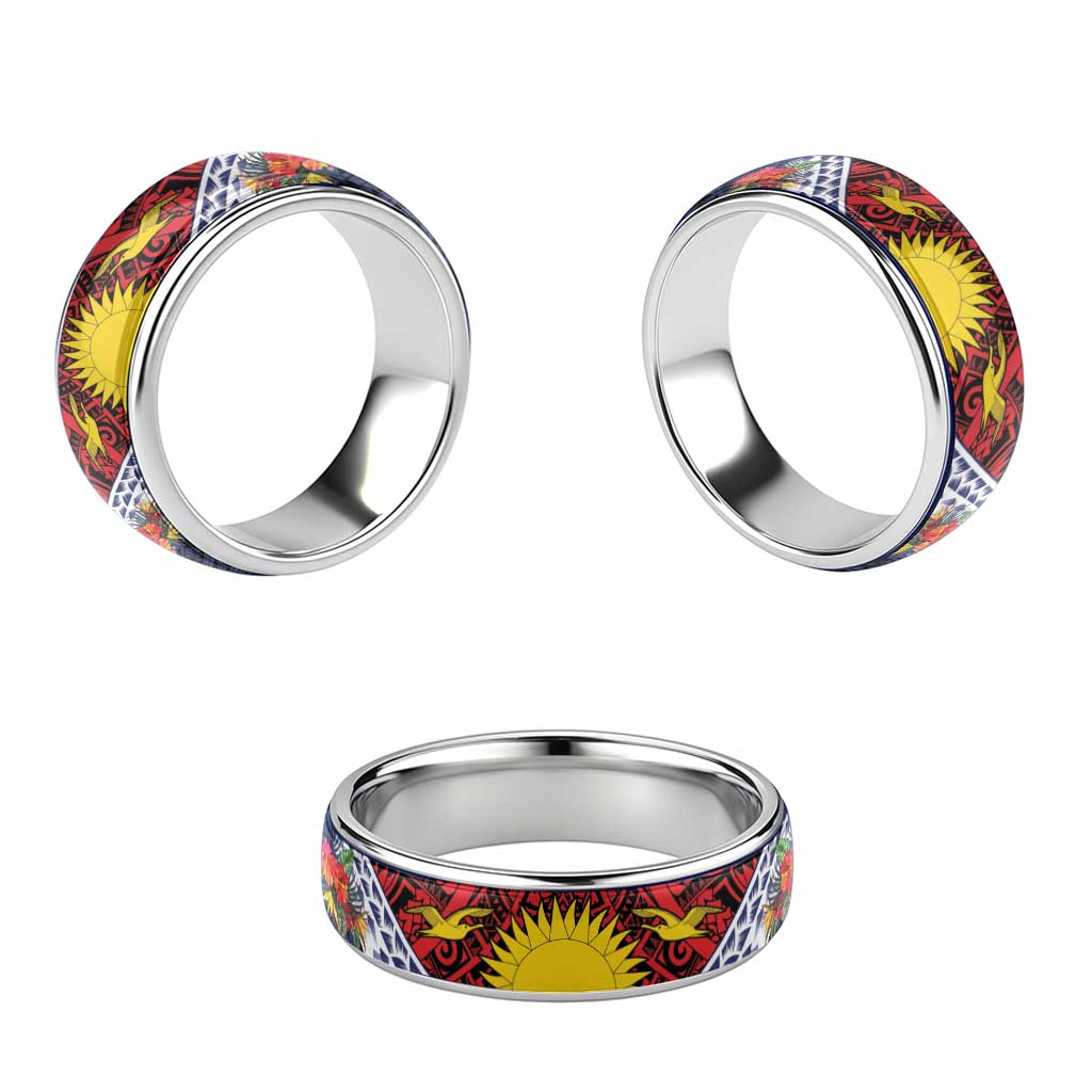 Flag of Kiribati Polynesian Pattern Classic Ring Est 1979 With Tropical Flowers LT9 - Polynesian Pride