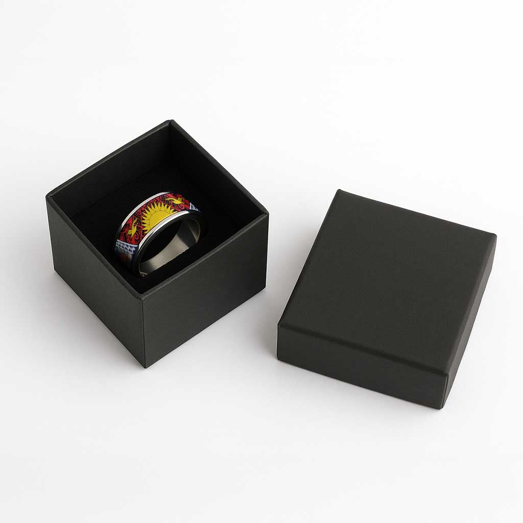 Flag of Kiribati Polynesian Pattern Classic Ring Est 1979 With Tropical Flowers LT9 - Polynesian Pride