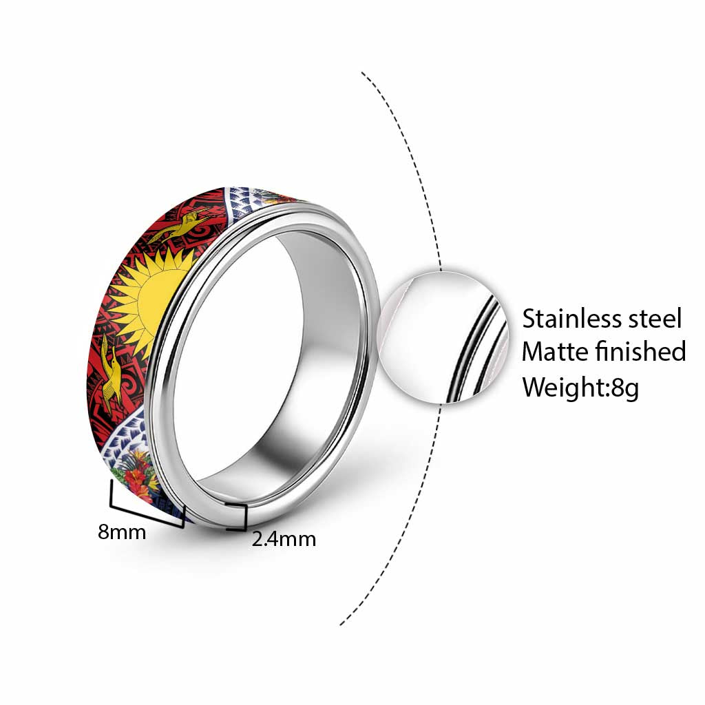 Flag of Kiribati Polynesian Pattern Classic Ring Est 1979 With Tropical Flowers LT9 - Polynesian Pride