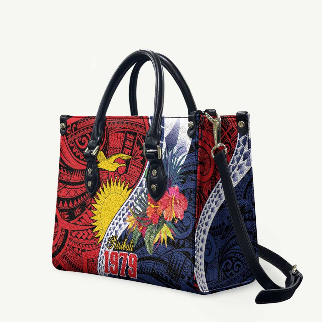 Flag of Kiribati Polynesian Pattern Leather Bag Est 1979 With Tropical Flowers LT9 Red - Polynesian Pride