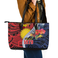 Flag of Kiribati Polynesian Pattern Leather Tote Bag Est 1979 With Tropical Flowers LT9 - Polynesian Pride