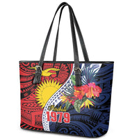 Flag of Kiribati Polynesian Pattern Leather Tote Bag Est 1979 With Tropical Flowers LT9 - Polynesian Pride