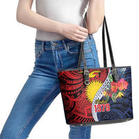 Flag of Kiribati Polynesian Pattern Leather Tote Bag Est 1979 With Tropical Flowers LT9 - Polynesian Pride