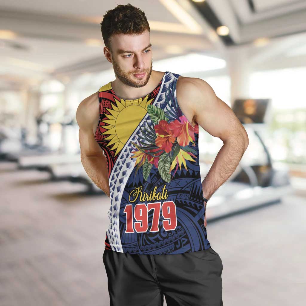 Flag of Kiribati Polynesian Pattern Men Tank Top Est 1979 With Tropical Flowers LT9 Red - Polynesian Pride