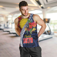 Flag of Kiribati Polynesian Pattern Men Tank Top Est 1979 With Tropical Flowers LT9 Red - Polynesian Pride