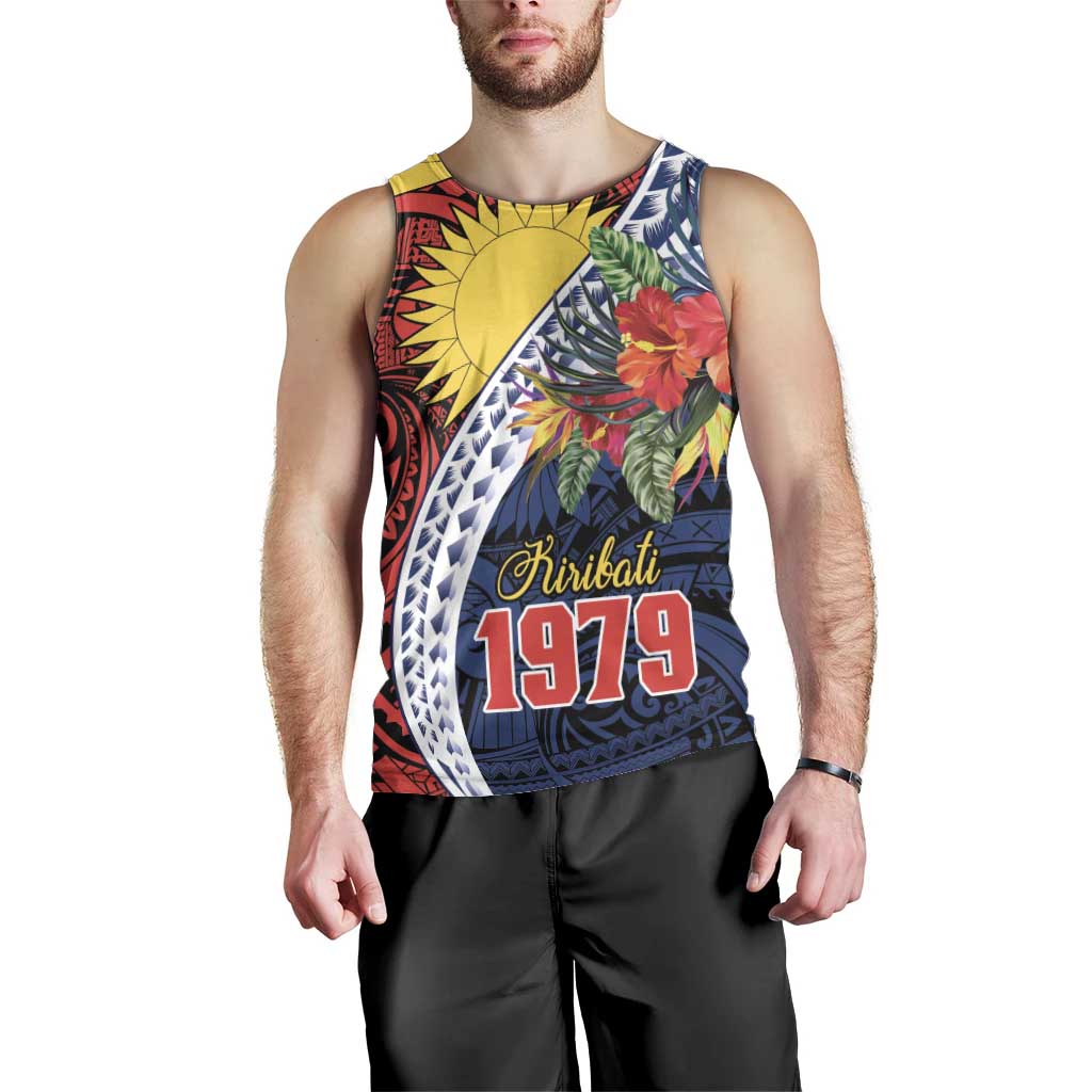 Flag of Kiribati Polynesian Pattern Men Tank Top Est 1979 With Tropical Flowers LT9 - Polynesian Pride
