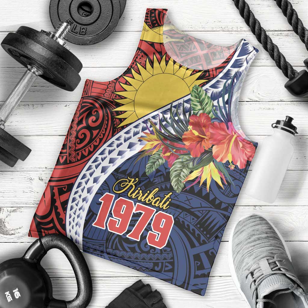 Flag of Kiribati Polynesian Pattern Men Tank Top Est 1979 With Tropical Flowers LT9 - Polynesian Pride