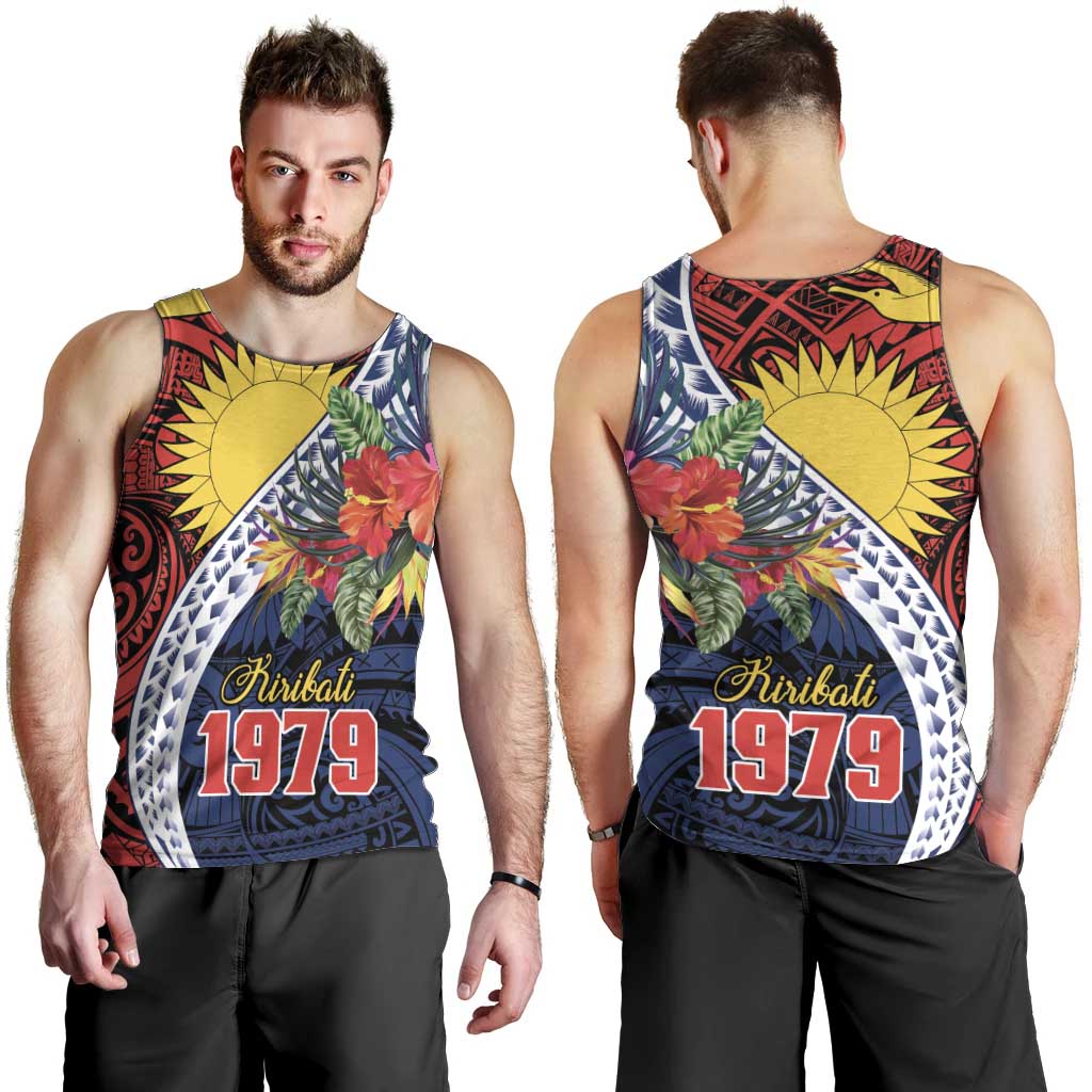 Flag of Kiribati Polynesian Pattern Men Tank Top Est 1979 With Tropical Flowers LT9 - Polynesian Pride