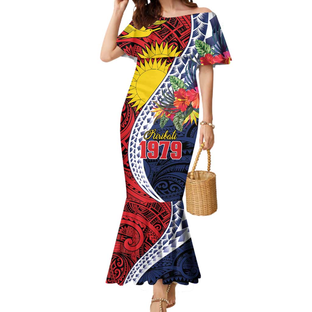 Flag of Kiribati Polynesian Pattern Mermaid Dress Est 1979 With Tropical Flowers LT9 Women Red - Polynesian Pride
