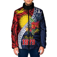 Flag of Kiribati Polynesian Pattern Padded Jacket Est 1979 With Tropical Flowers LT9 Men Red - Polynesian Pride