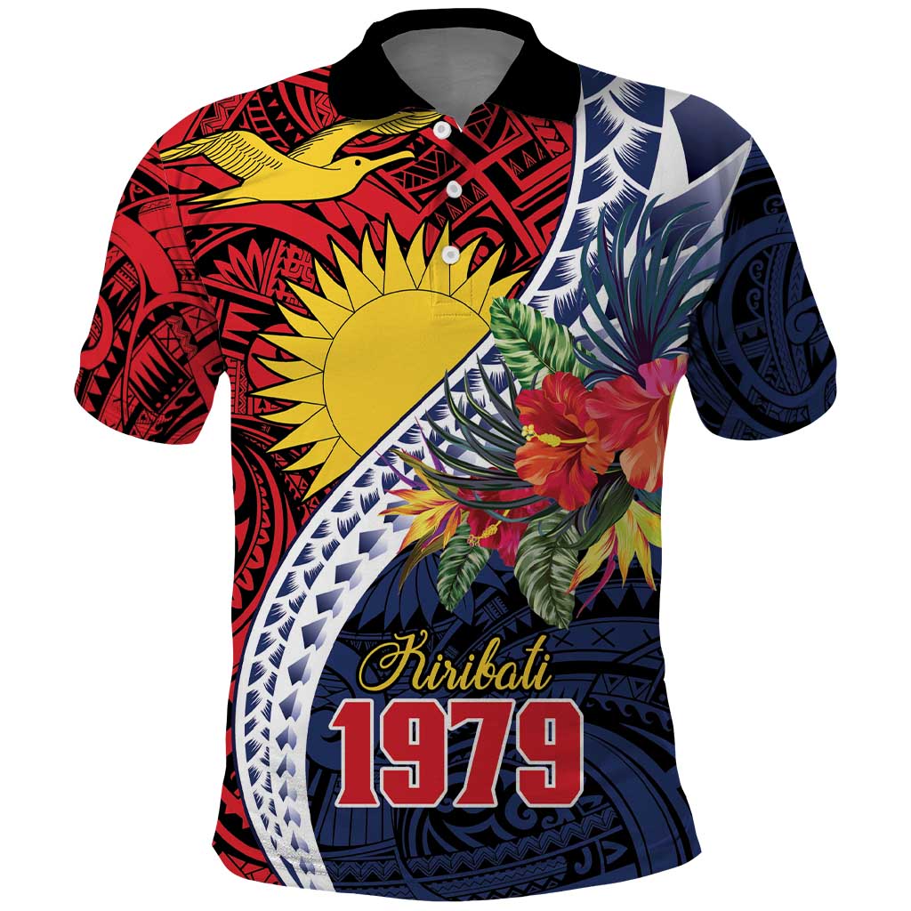Flag of Kiribati Polynesian Pattern Polo Shirt Est 1979 With Tropical Flowers LT9 Red - Polynesian Pride