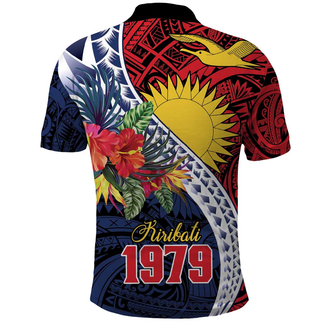 Flag of Kiribati Polynesian Pattern Polo Shirt Est 1979 With Tropical Flowers LT9 - Polynesian Pride