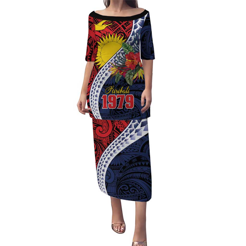 Flag of Kiribati Polynesian Pattern Puletasi Est 1979 With Tropical Flowers LT9 Long Dress Red - Polynesian Pride