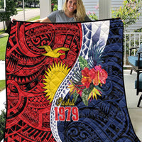 Flag of Kiribati Polynesian Pattern Quilt Est 1979 With Tropical Flowers LT9 Red - Polynesian Pride