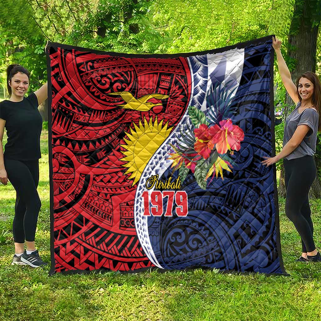 Flag of Kiribati Polynesian Pattern Quilt Est 1979 With Tropical Flowers LT9 - Polynesian Pride