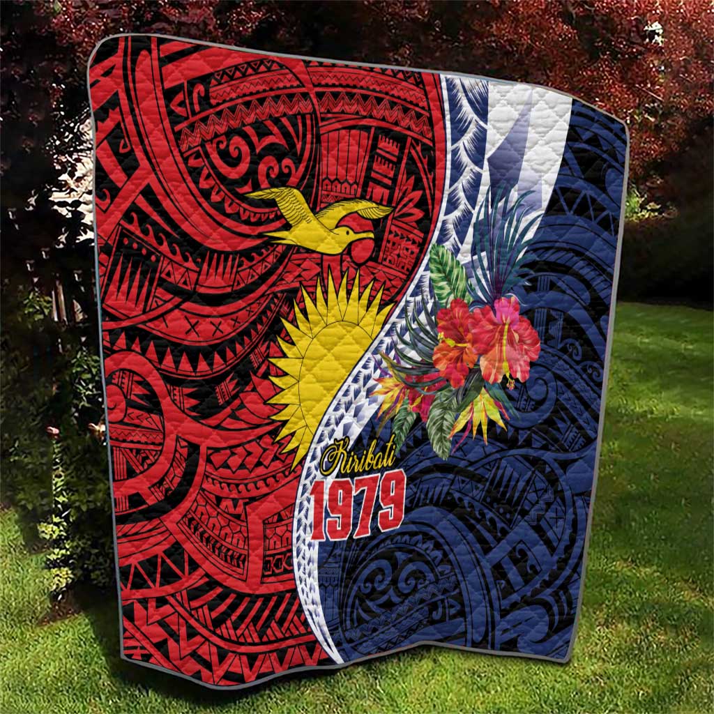 Flag of Kiribati Polynesian Pattern Quilt Est 1979 With Tropical Flowers LT9 - Polynesian Pride