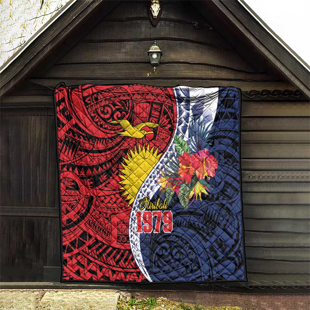 Flag of Kiribati Polynesian Pattern Quilt Est 1979 With Tropical Flowers LT9 - Polynesian Pride