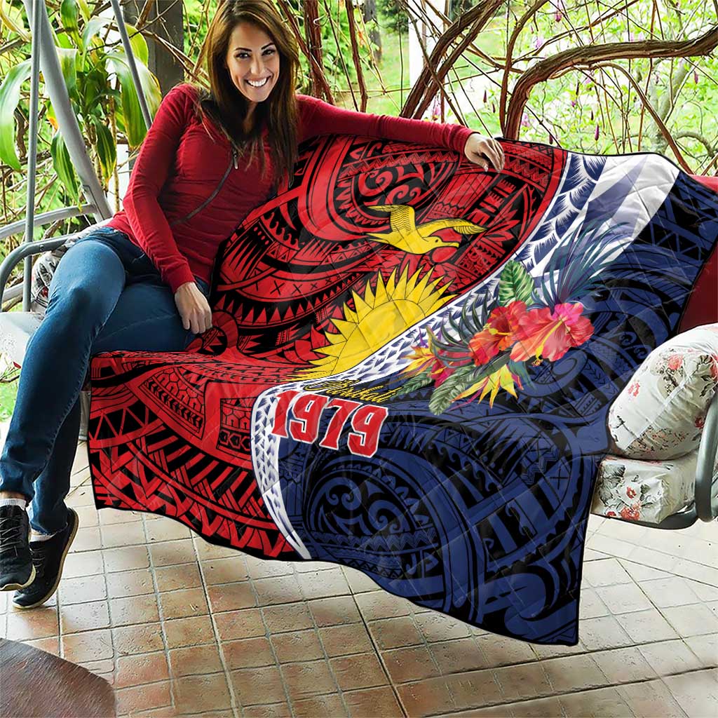 Flag of Kiribati Polynesian Pattern Quilt Est 1979 With Tropical Flowers LT9 - Polynesian Pride