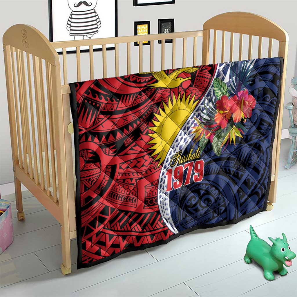 Flag of Kiribati Polynesian Pattern Quilt Est 1979 With Tropical Flowers LT9 - Polynesian Pride