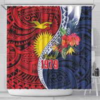 Flag of Kiribati Polynesian Pattern Shower Curtain Est 1979 With Tropical Flowers LT9 - Polynesian Pride