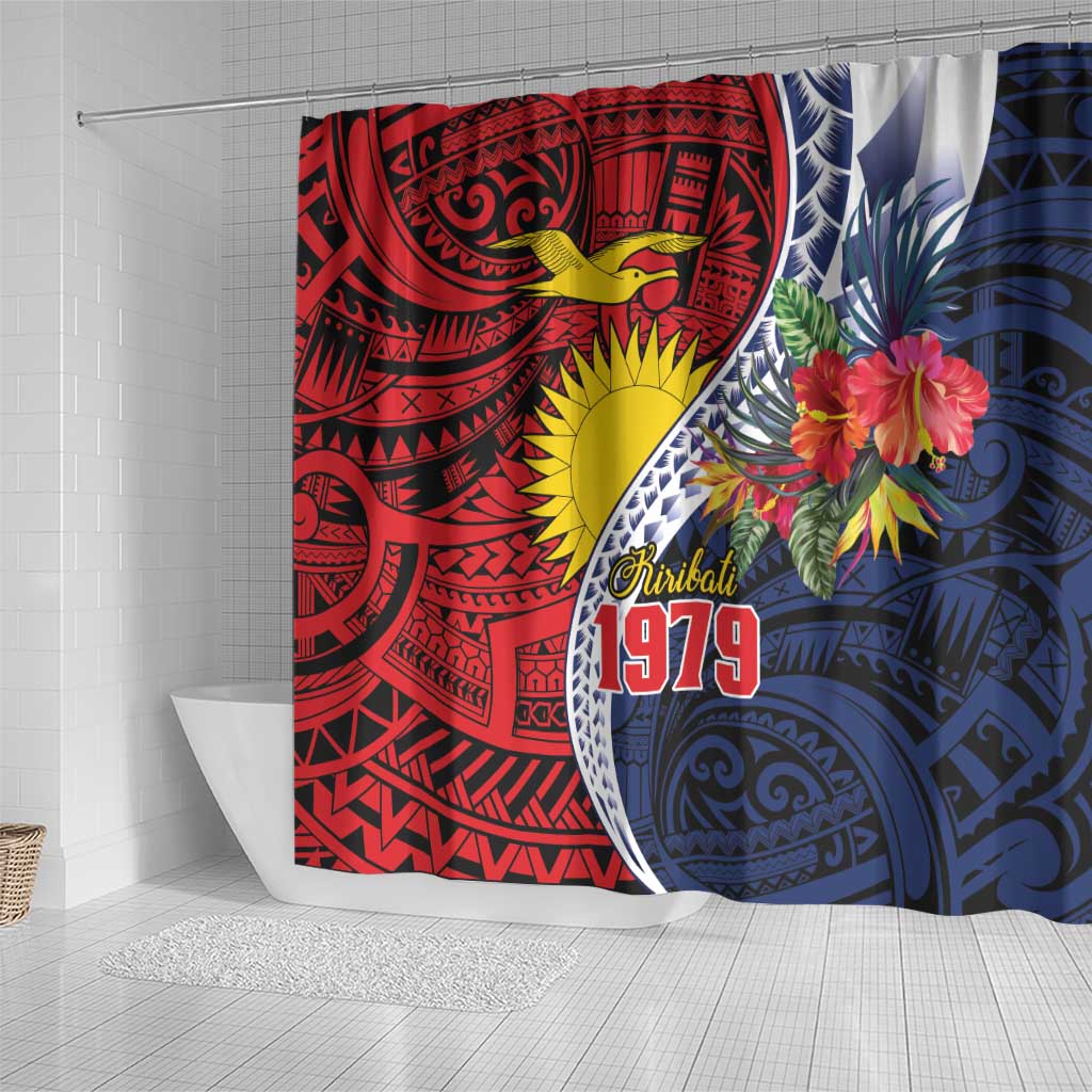 Flag of Kiribati Polynesian Pattern Shower Curtain Est 1979 With Tropical Flowers LT9 - Polynesian Pride