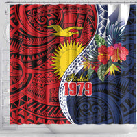 Flag of Kiribati Polynesian Pattern Shower Curtain Est 1979 With Tropical Flowers LT9 - Polynesian Pride