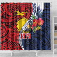 Flag of Kiribati Polynesian Pattern Shower Curtain Est 1979 With Tropical Flowers LT9 - Polynesian Pride