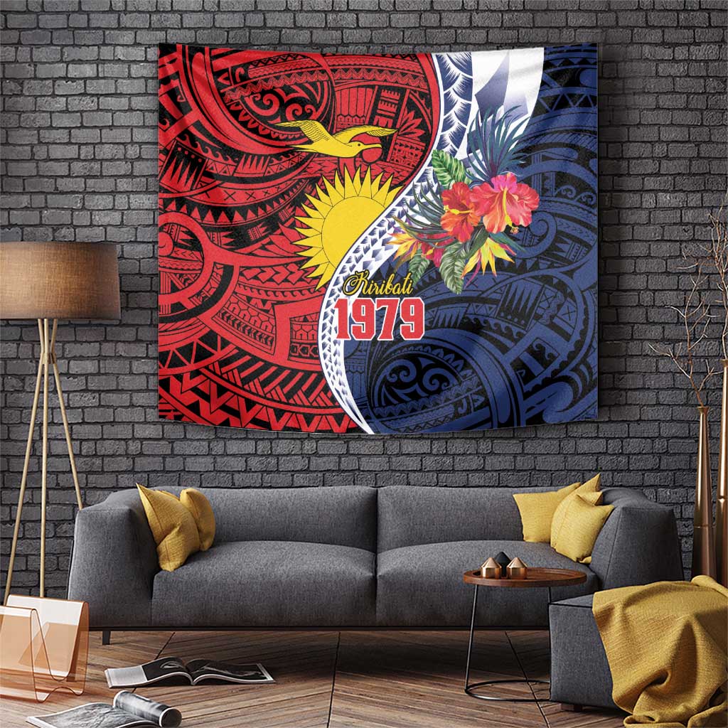 Flag of Kiribati Polynesian Pattern Tapestry Est 1979 With Tropical Flowers LT9 Red - Polynesian Pride