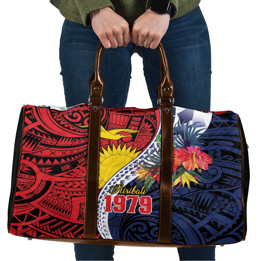 Flag of Kiribati Polynesian Pattern Travel Bag Est 1979 With Tropical Flowers LT9 Red - Polynesian Pride