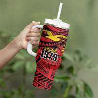 Flag of Kiribati Polynesian Pattern Tumbler With Handle Est 1979 With Tropical Flowers LT9 - Polynesian Pride