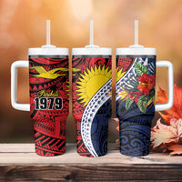 Flag of Kiribati Polynesian Pattern Tumbler With Handle Est 1979 With Tropical Flowers LT9 - Polynesian Pride