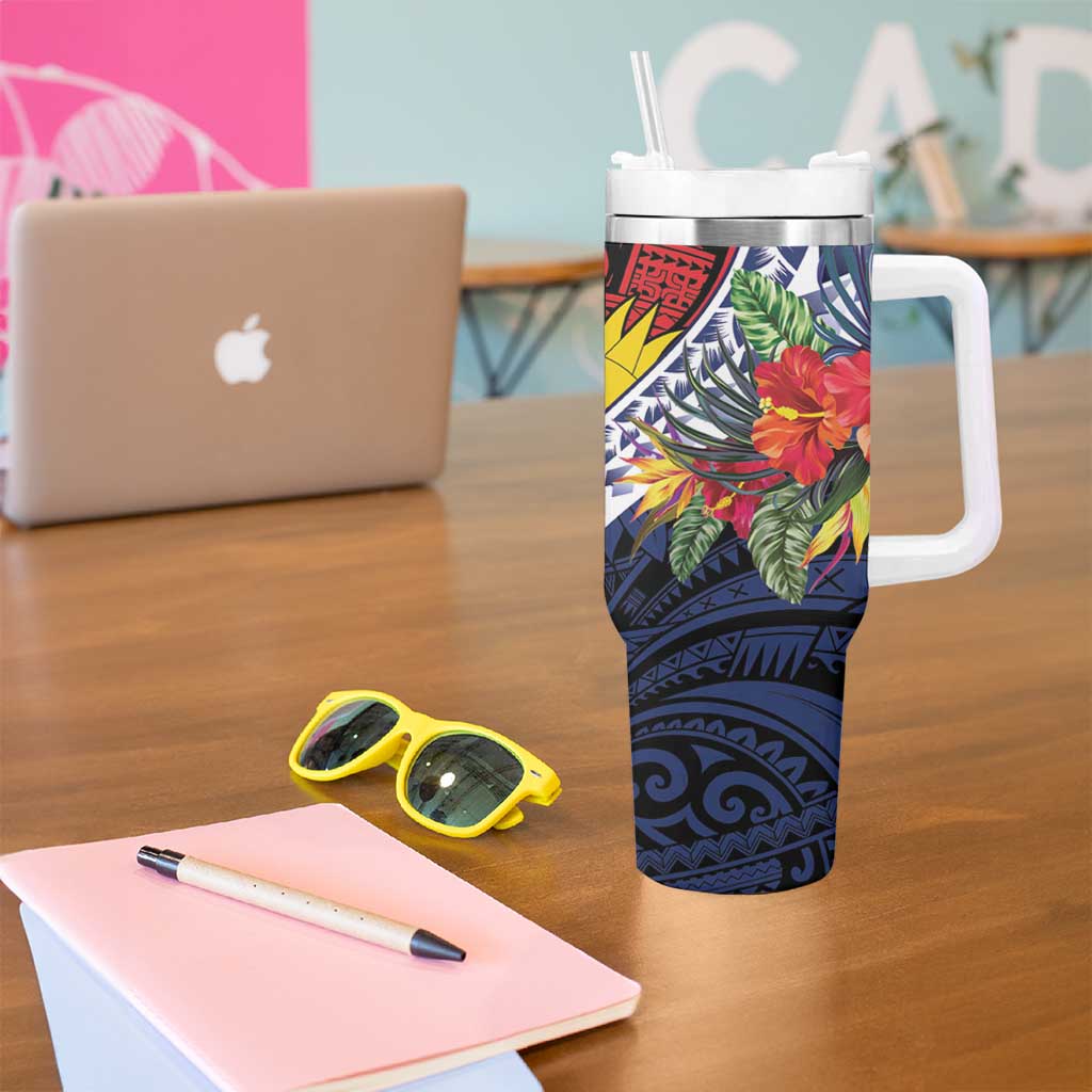 Flag of Kiribati Polynesian Pattern Tumbler With Handle Est 1979 With Tropical Flowers LT9 - Polynesian Pride
