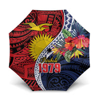 Flag of Kiribati Polynesian Pattern Umbrella Est 1979 With Tropical Flowers LT9 One Size Folded 11.42 inch Opened Diameter 37.4 inch Red - Polynesian Pride