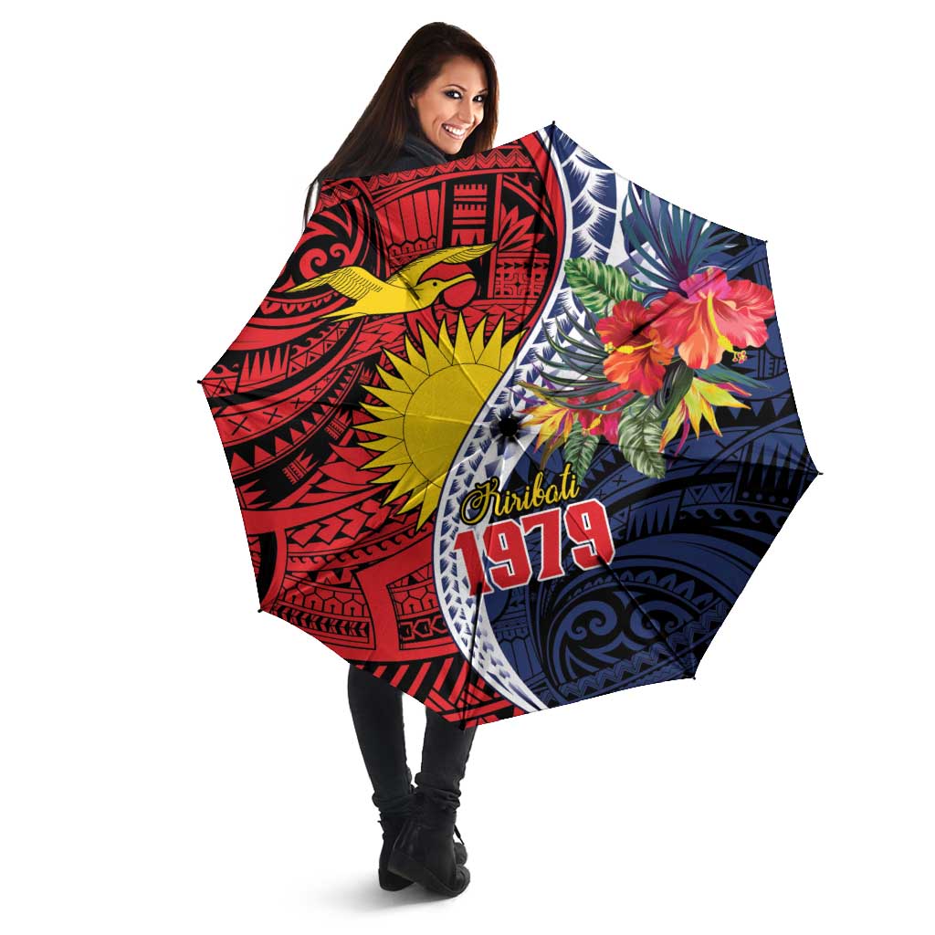 Flag of Kiribati Polynesian Pattern Umbrella Est 1979 With Tropical Flowers LT9 - Polynesian Pride