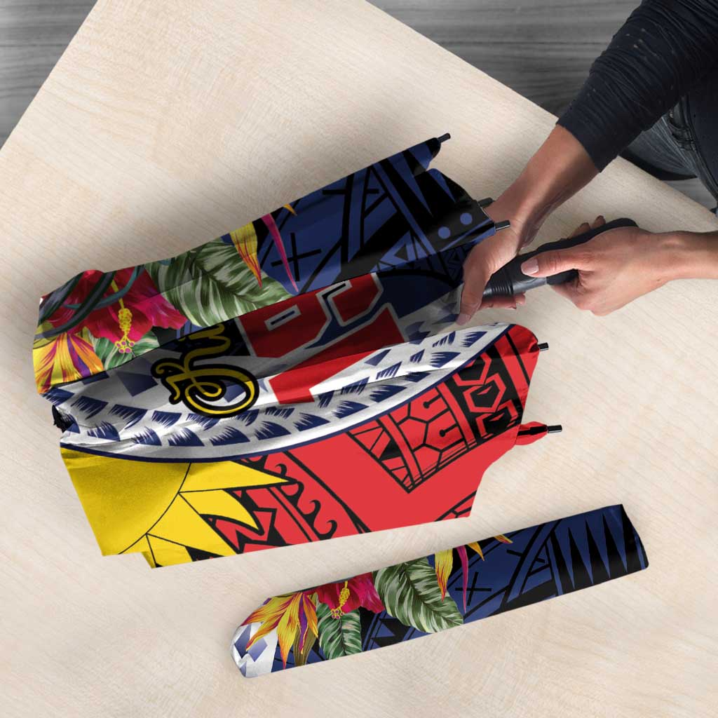 Flag of Kiribati Polynesian Pattern Umbrella Est 1979 With Tropical Flowers LT9 - Polynesian Pride
