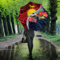 Flag of Kiribati Polynesian Pattern Umbrella Est 1979 With Tropical Flowers LT9 - Polynesian Pride