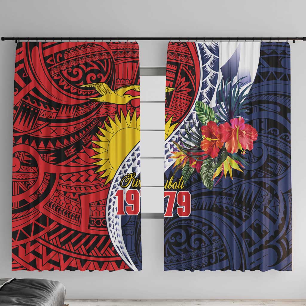 Flag of Kiribati Polynesian Pattern Window Curtain Est 1979 With Tropical Flowers LT9 With Hooks Red - Polynesian Pride