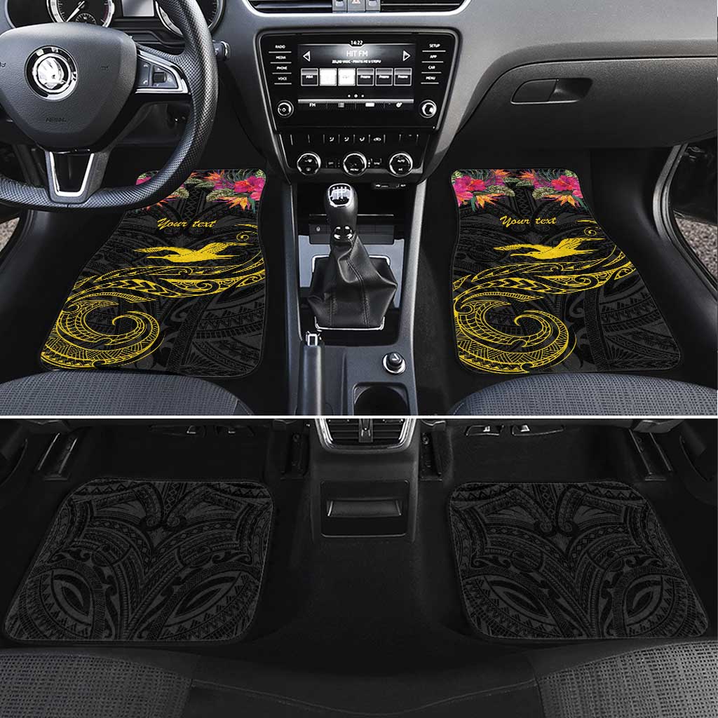 Kiribati Independence Day Personalised Car Mats Gold Frigatebird with Polynesian Pattern LT9 Set 4pcs Black - Polynesian Pride